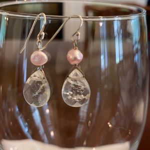 Dainty Vintage Handmade Pink Pearl and Crystal Drop Earrings